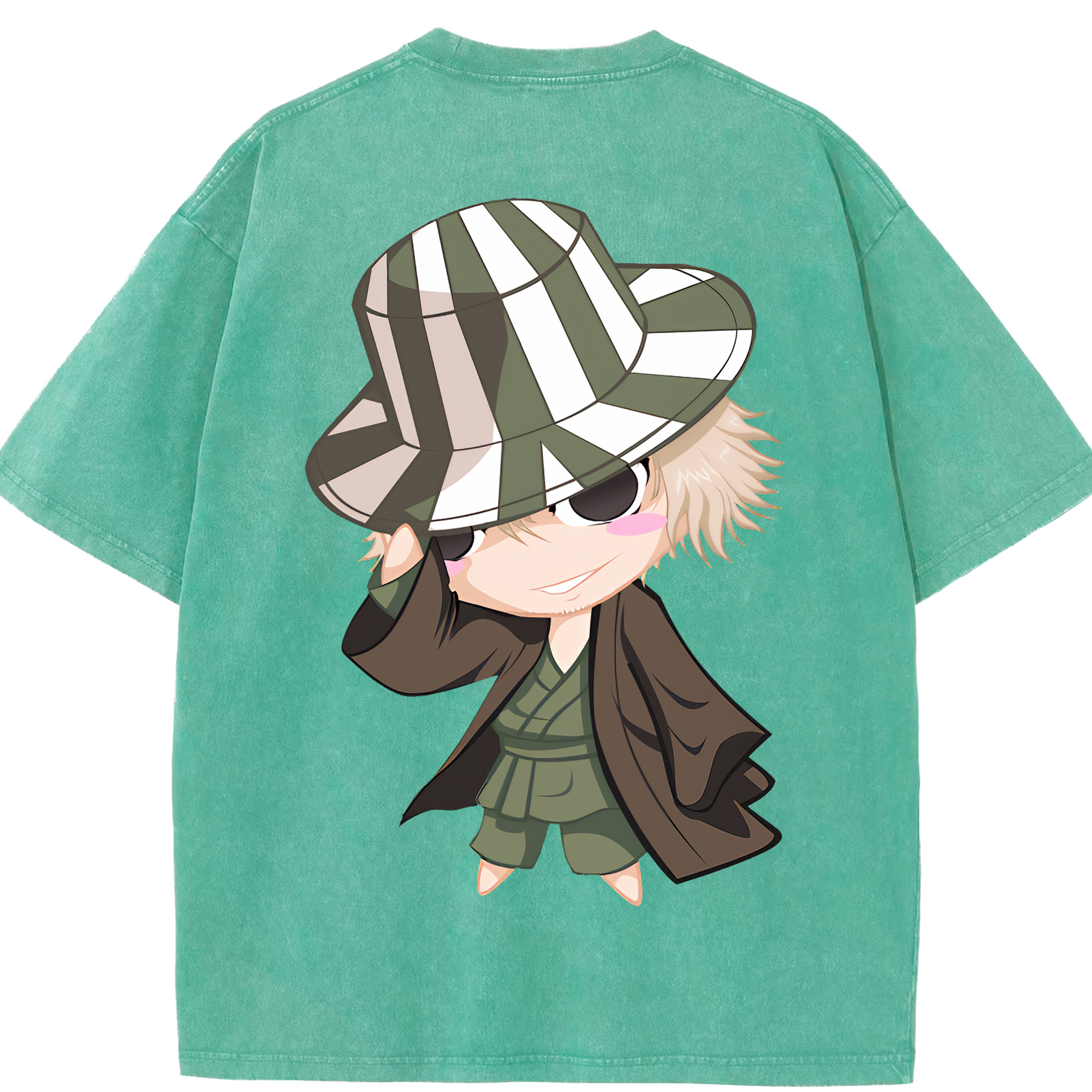（画像用） "ブリーチ 浦原 喜助（うらはら きすけ） BLEACH Urahara Kisuke " 綿100% ヴィンテージ風 半袖Tシャツ（背面プリント）